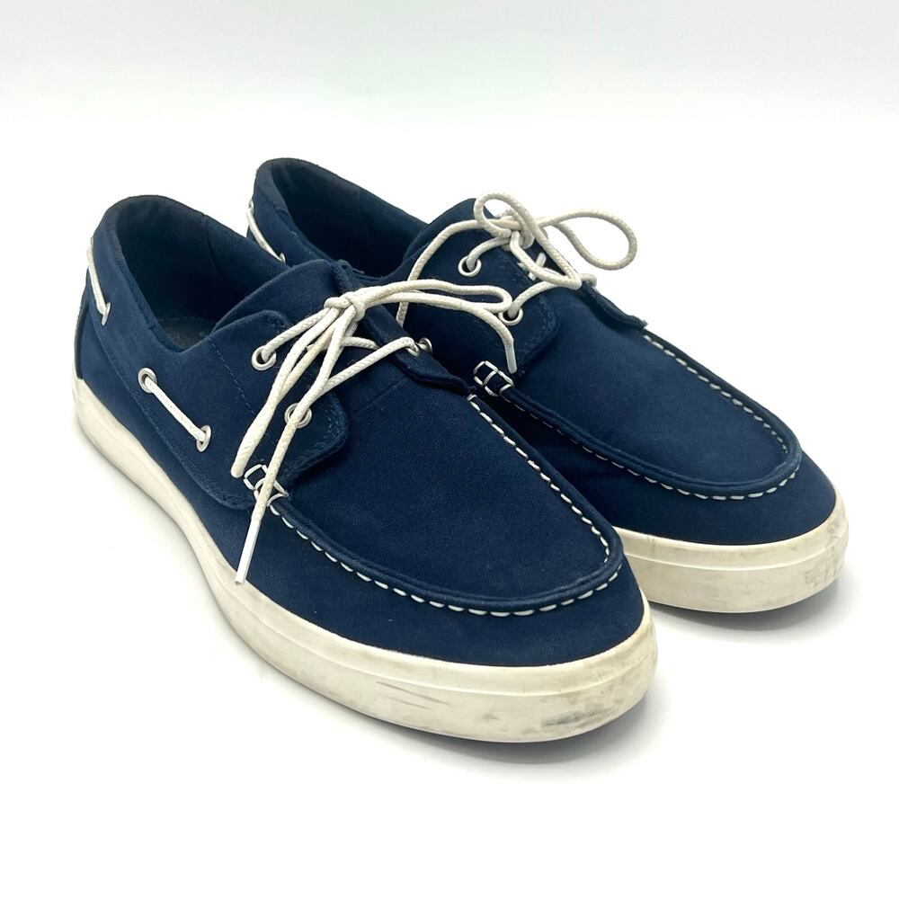 Men’s Timberland Wharf Boat Shoe Canvas Navy Lace Up Casual Size 8